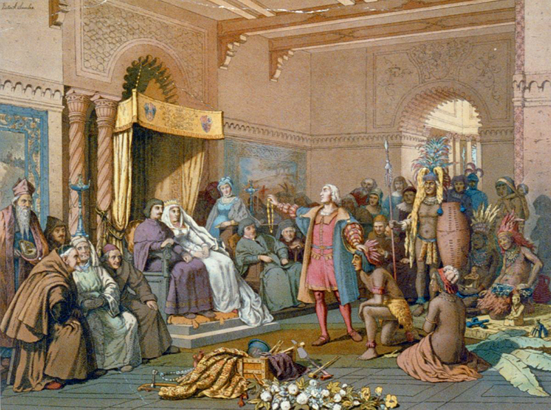 So stellen wir uns politische Herrschaft heute nicht mehr vor: Kolumbus präsentiert seinen erbeuteten Reichtum vor dem spanischen Königpaar