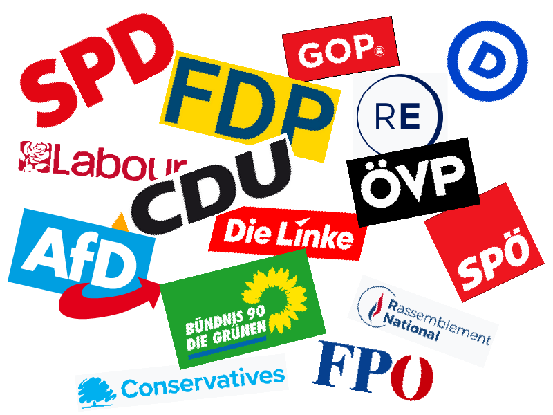 Die Logos vieler europäischer und US-amerikanischer Parteien